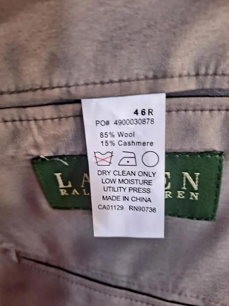 Lauren Ralph Lauren Gray Tweed 2‎ Button Blazer Wool/Cashmere Size 46R